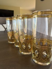 Set Of 4 Vtg MCM Culver Antigua 22k Gold Highball Glasses
