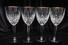 LENOX CLARITY GOLD VERTICAL CUTS GOLD TRIM 4 WATER GOBLETS 7 3/4″ TALL 3″ WIDE