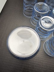 Vintage Clear Blue Ribbed Design Glasses set of 12, 6 @ 6-1/8” & 6 @ 3-1/2″