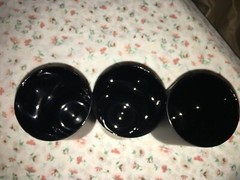 3 Vintage Flat Black Glass Roly Poly Tumbler 5 7/8″ tall x 3″ diameter All Onyx