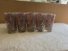Set Of 10 Georges Baird MCM 5.5″ Highball Glasses Brown And 22kt Gold Plaid…