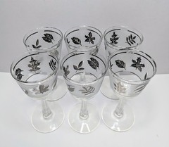 Vintage Libbey Silver Foliage Stemmed Wine Glasses Set Of 6 MCM Barware 5.75 In.