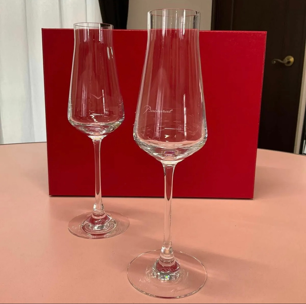 BACCARAT Champagne Glass Chateau 2 pair flute Set Clear Crystal H9.8xW3.5
