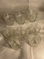 Vintage Clear Glass Punch Bowl Cups/Mugs Lot of 8