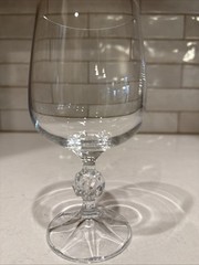 Bohemia Crystal Claudia Diamond Ball Stem Clear Wine Glass Vintage 1970s