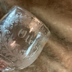 Victorian Ole. Hauge Etched Beer Goblet Glass Clear Color Circa 18880’s
