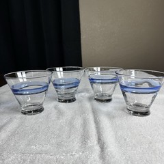 Vtg Murano Crystal Blue Swirl Cocktail Cosmo Stemless Martini Glasses- Set Of 4