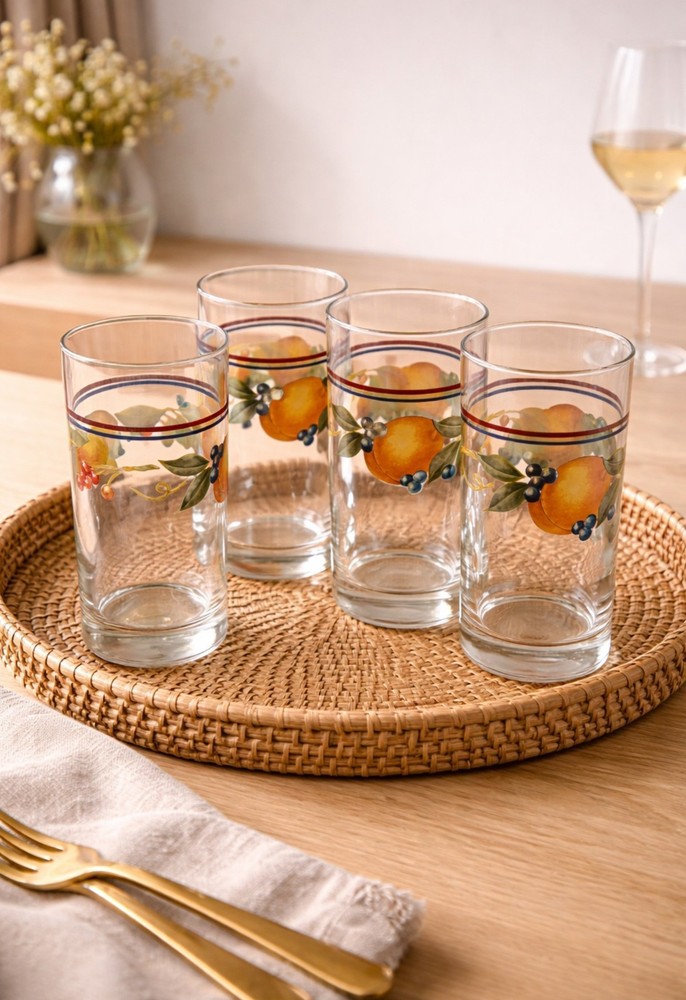 VTG Corning Abundance – 14 Oz Cooler/Drinking Glass, Set of 4 Retro Tumblers