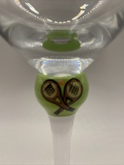 HuePhoria 2007 Tennis Racquets Themed 8 Oz Stemmed Martini Glass, 7.5”, EUC