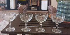 Vintage Stemware Champagne Sherbert Coupe Etched Floral Art Deco Style MCM
