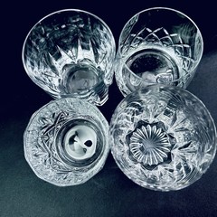 Vtg Crystal Double Old Fashioned Glasses Mismatched Heavy Set Of 4 Mixed