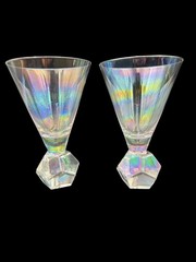 VTG Prism Glass Opalescent Martini Glasses 6.25″ Diamond Faceted Base Set of 2