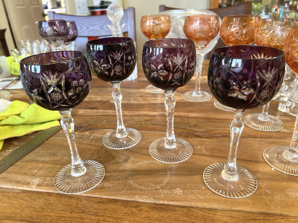 4 Bayel Crystal Wine Hock Wine Glass Rare Dark Purple Vineyard Grape MINT Set 4