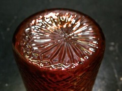 Antique Hand Blown Quilted Diamond Amberina Glass Tumbler 4.13″x2.75″ Very Good