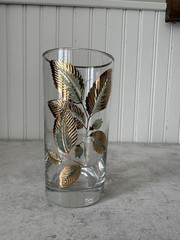 Vintage Libbey Textured Glasses American Elm Green & 22K Gold 5.5”