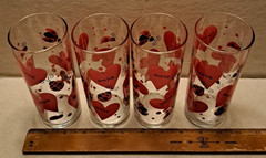 4pc VTG Love Bug Tall Slim Tom Collins Bar Tumbler Glasses Red Ladybugs Hearts