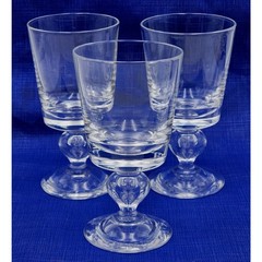 Steuben 7877 Set of 3 Teardrop Bubble Baluster Stem Water Goblets 6.75″ Signed