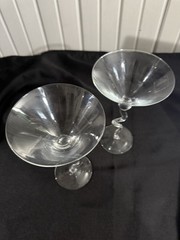 Set Of 2~Curved Stem Modern Martini/Cosmo/Cocktail Clear Crystal Glasses~8.5”