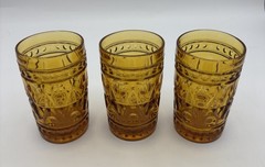 Indiana Glass Colony Park Lane Amber Drinking Glasses Small Heavy Set Of 3 Mint!