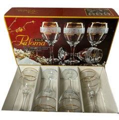 Paloma Gold Crystal Wine Glasses- 24 K Band -4-pieces. Original Box. Item#3065