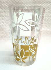 1950’S MCM TUMBLER ~ HARVEST GOLD GEOMETRIC LEAVES, 5 1/4″ ~ Hazel Atlas