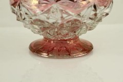 Vintage No 12 Cranberry Flashed Trim RAINBOW ART Pattern Glass Footed Compote