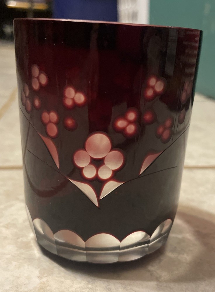 Bohemian Ruby Red Cut To Clear Old Fashioned Whiskey Tumbler 3 5/8″ Tall