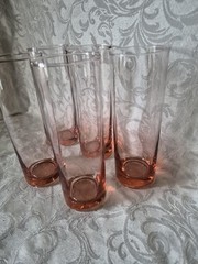 MCM Hand Blown Retro Pink Bubble Glass Bud Vases/Highball Glasses 7.25in Set/5