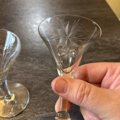 Set of 2 VINTAGE Pinwheel Flower Star Of David Pistil Hand Cut Cordial Glasses