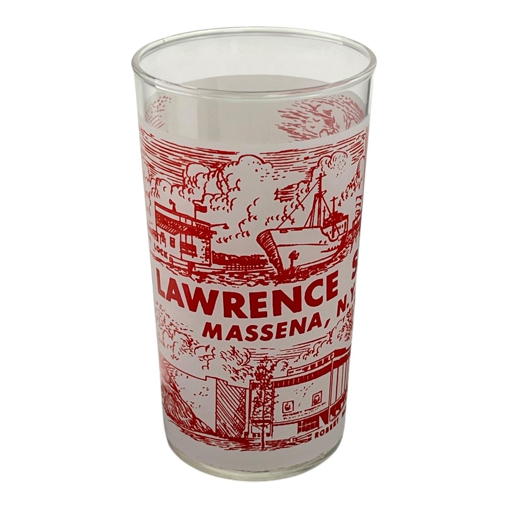 St. Lawrence Seaway Massena NY Scenic Souvenir White Glass Tumbler Unmarked