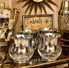(4)Vintage Dorothy Thorpe Silver Fade Mercury Glass Cocktail Seafood Chiller Set