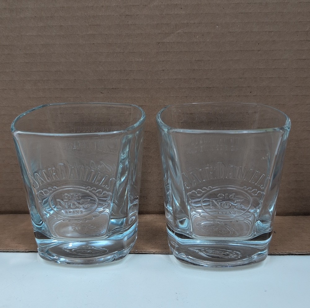 Jack Daniel’s Old No. 7 Rocks Glasses Set of 2 Heavy Base Whiskey Tumblers Bar