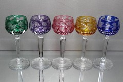 Set of Five (5) Beyer Crystal Cordial Glasses Multi-color Cut To Clear MINT