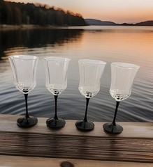 4 Vintage Luminarc France Black Stemmed Wine Glasses 8 oz Elegant Dining Barware