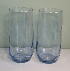 Anchor Hocking Ice Blue Optic Swirl Tumbler Drinking Glasses 6” (Pair Of 2) NOS
