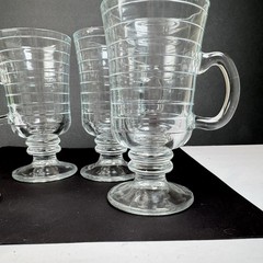 VTG Irish Coffee Mugs Ribbed Glass Pedestal Set Of 4 5.75 In Made In Portugal