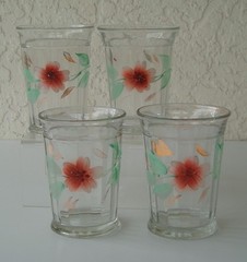 4 Antique Northwood Tumblers Hand Painted Enamel Flowers Floral READ Description