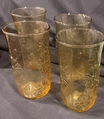 Vintage Anchor Hocking Spring Song Daisy Amber Gold Glass Tumbler Set Of 4