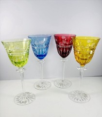 Set Of 4 AJKA Crystal Cut to Clear 8.5” Tall Wine Glasses NEW Proinnseas