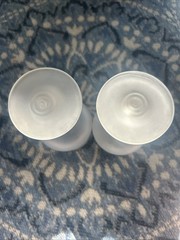 2 Vintage Libbey Pastel Tulip Goblet Frosted Wine Glasses Zig Zag Stem White