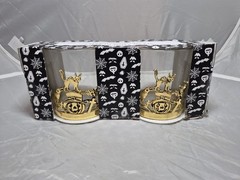 💥 Gold Tone Decorative Halloween Base Double Old Fashioned Glasses Set of 2 A6