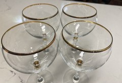 4 Vintage Bohemia Crystal -Crystalex BOC42 Balloon Water Glass Gold Ball Stem