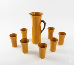 Ceramic Orangeade Jug Claude Paci 7 Glasses Set Gladys Mid Century French Vintag