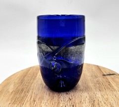 Frederick Warren Studio Art Glass Tumbler Handblown Iridescent Cobalt Blue Vase
