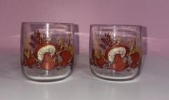 Vintage anchor hocking 2 X small mushroom juice glasses drinking 3 inch