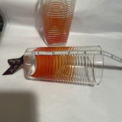 2 Vintage Anchor Hocking Juice Tumblers 12 oz Glasses Orange White Stripe MCM