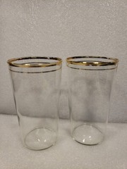 Vintage~2~MCM~Libbey~ Double Gold Band~10oz Drinking Glasses~4.75″Tx2.5″W (DR15)