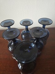 6 Pfaltzgraff Yorktowne Dark Blue Navy Stemmed Glasses 8 oz Water Wine Goblets