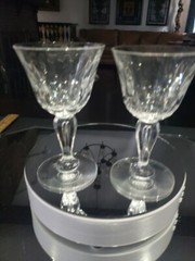 Wine / Cocktail Glasses Antique crystal Bubble stem Flute panel cut thumbprints