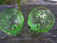 Vintage Madonna Inn Fenton Wild Rose Two Green Goblets 5″ Tall